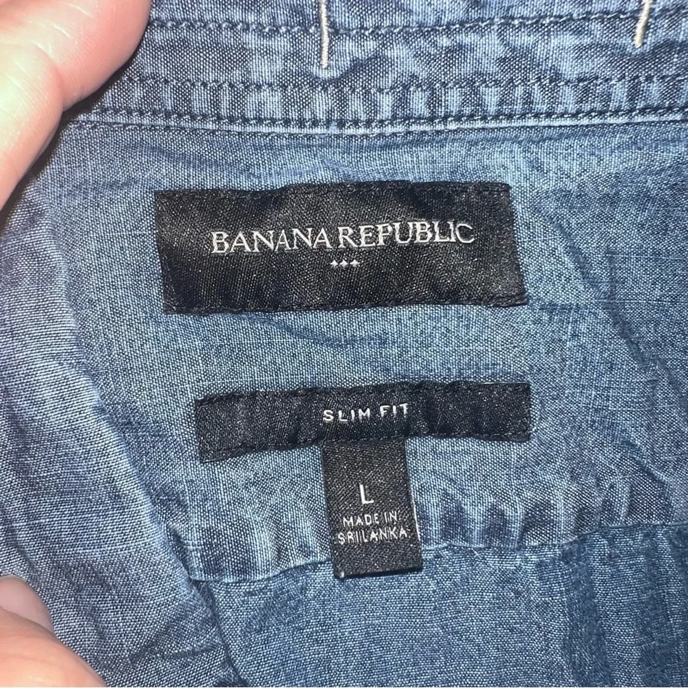 Banana Republic Blue Casual Button Down Shirt Denim Short Sleeve‎ Large Cotton